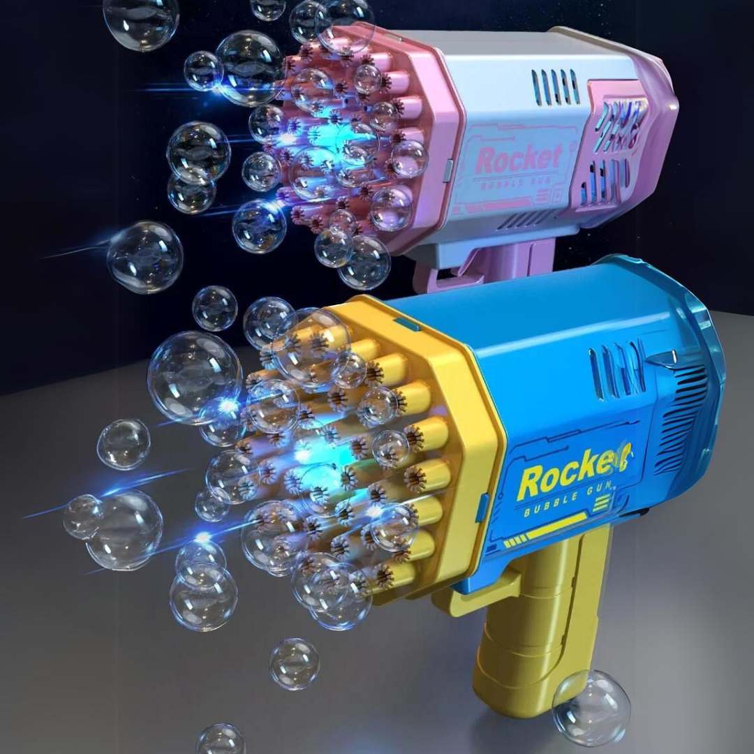 PISTOLA DE BURBUJAS GATLING BAZOOKA LED